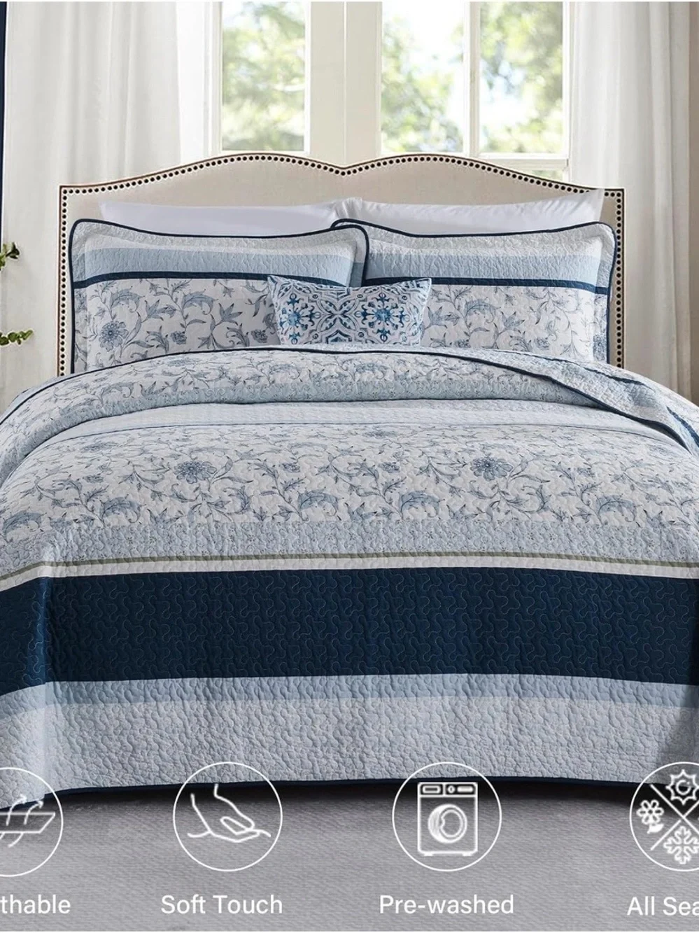 Blue Floral Quilt Set - Classic Blue Bedding